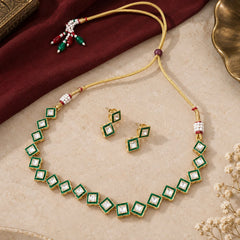 Green Kundan Square Necklace Set