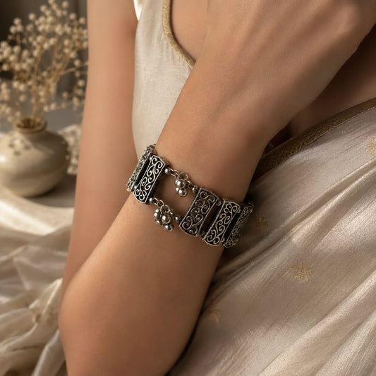 Oxidised Filigree Bracelet with Ghungroo