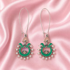 Turquoise & Pink Enamel Chandbali Earrings