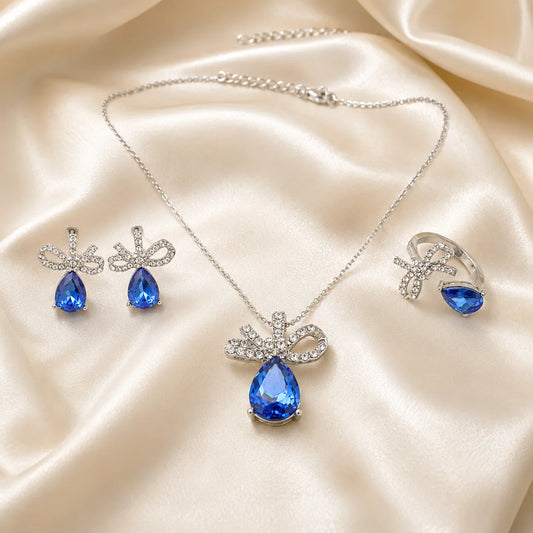 Blue Petal Crystal Jewellery Set