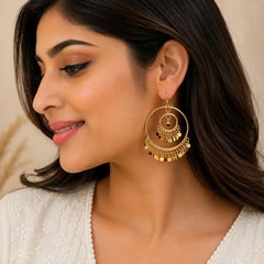 Double Hoop Gold Earrings with Coin Latkan