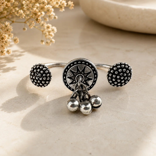 Oxidised Double Finger Ring Ghungroo Tribal Ring
