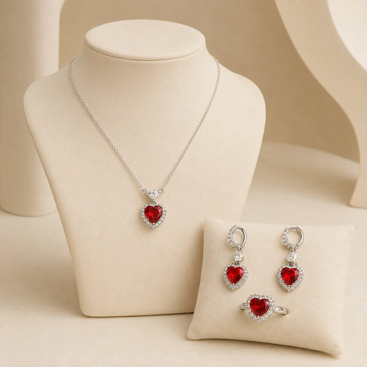 Ruby Heart Crystal Jewellery Set