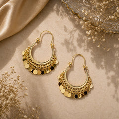 Gold Coin Tassel Hoop Earrings