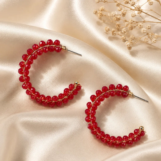 Ruby Bloom Beaded  Hoop Earrings
