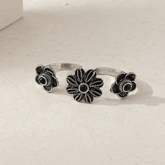 Oxidised Double Finger Floral Ring