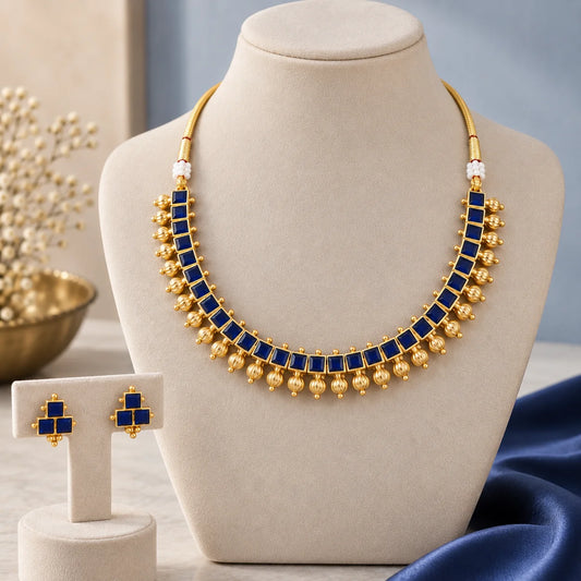 Royal Blue Kundan Necklace Set