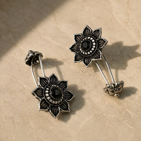Oxidised Sunflower Bugadi Earrings