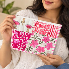 Pink Patchwork Floral Pouch