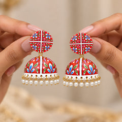 Red Floral Meenakari Jhumka