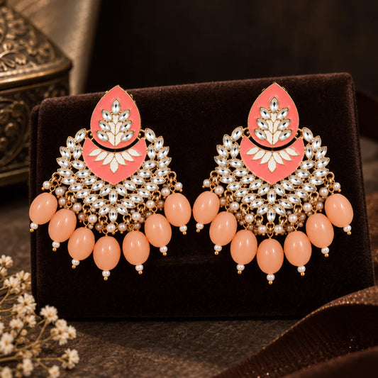 Peach Chandbali Statement Earrings