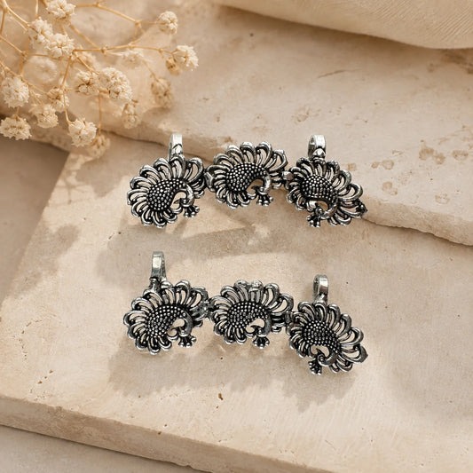 Triple Floral Peacock Ear Cuff