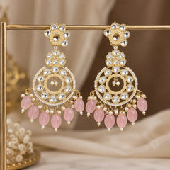 Gulabi Kundan Chandbali Earrings