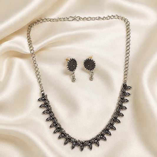 Oxidised Leaf Choker Necklace Set
