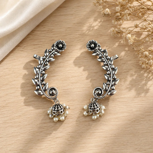 Oxidised Ear Cuff with Pearl Jhumki