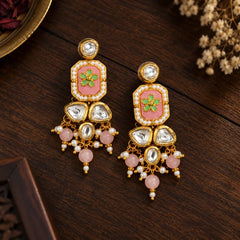 Pink Crystal Kundan Earrings