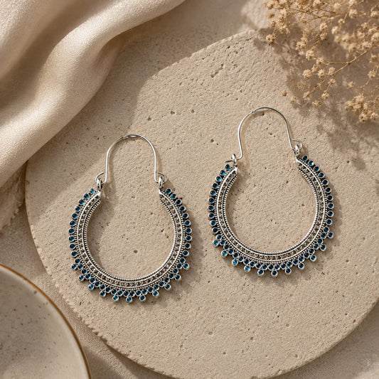 Oxidised Silver Chandbali Hoop Earrings