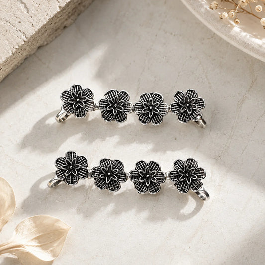 Oxidised Silver Floral Ear Cuff