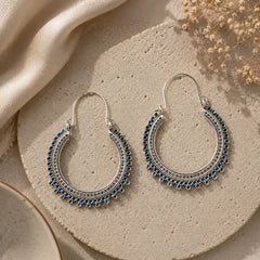 Oxidised Silver Chandbali Hoop Earrings