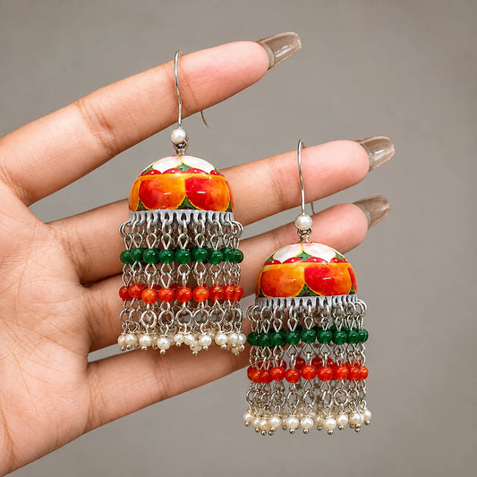 Royal Floral Meenakari Jhumkas