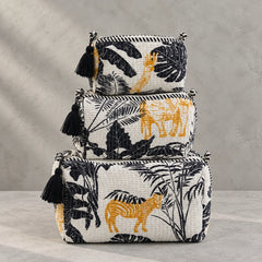 Black N White Palm 3 Layered Pouches