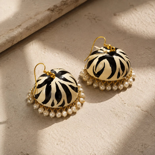 Monochrome Meenakari Jhumka Earrings