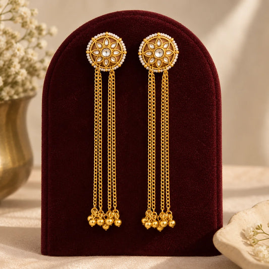 Golden Floral Disc Kundan Earrings