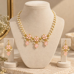 Peach Kundan  Necklace and Earring Set