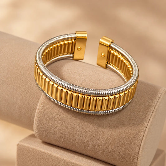 Dual Tone Statement Cuff Bracelet