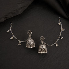 Silver Oxidised Chain  Tassel Jhumkas