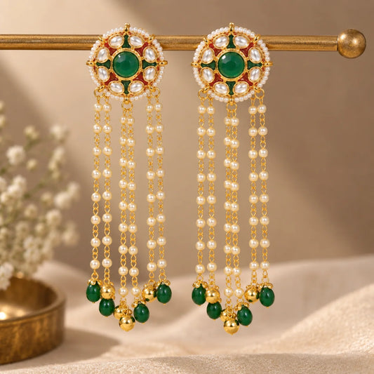 Emerald Drop Kundan Earrings