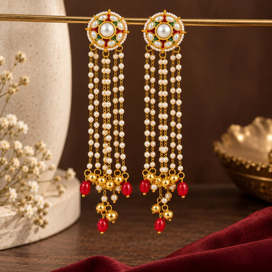 Royal Ruby Kundan Cascade Earrings