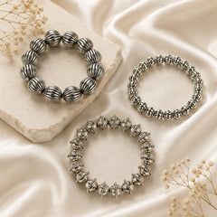 Oxidised Silver Beaded Bracelet Set