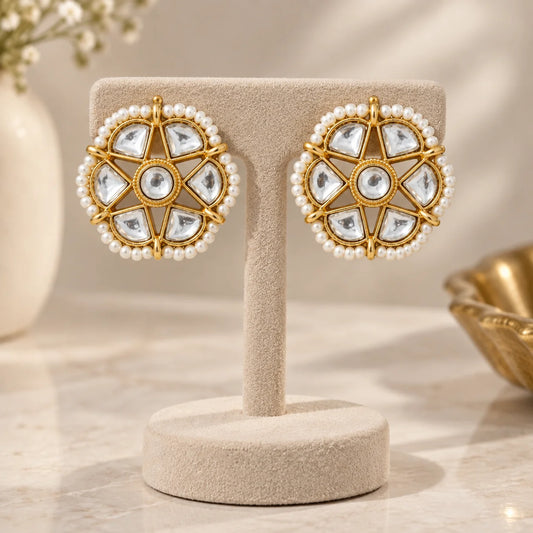 Pearl Petal Kundan Studs