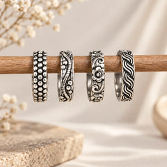 Boho Band Oxidised Ring Stack