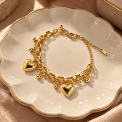 Double Heart Charm Bracelet