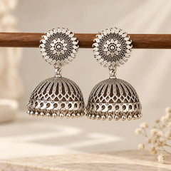 Sunburst Oxidised Jhumka Earrings