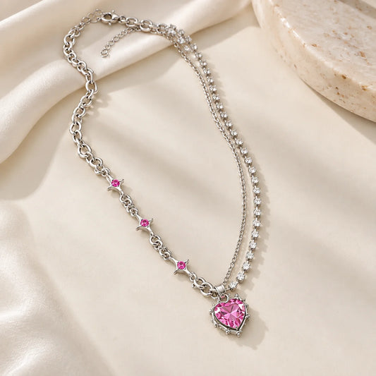Pink Crystal Heart Necklace