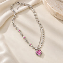 Pink Crystal Heart Necklace