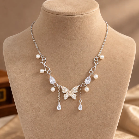 Butterfly Pearl Cascade Necklace
