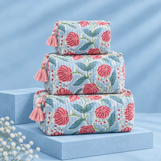 Pink Floral Pouch Set