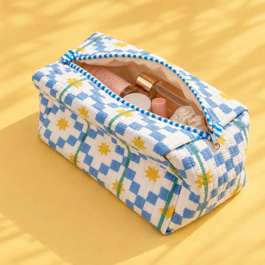 Blue and White Checkered Single Pouch
