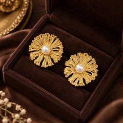 Golden Pearl Petal Stud Earrings
