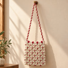 Red & White Bloom Macrame Bag