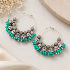Oxidised Beaded Colourful Jhumka Hoop Earrings