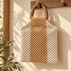 Cream & Beige Macrame Hand Bag