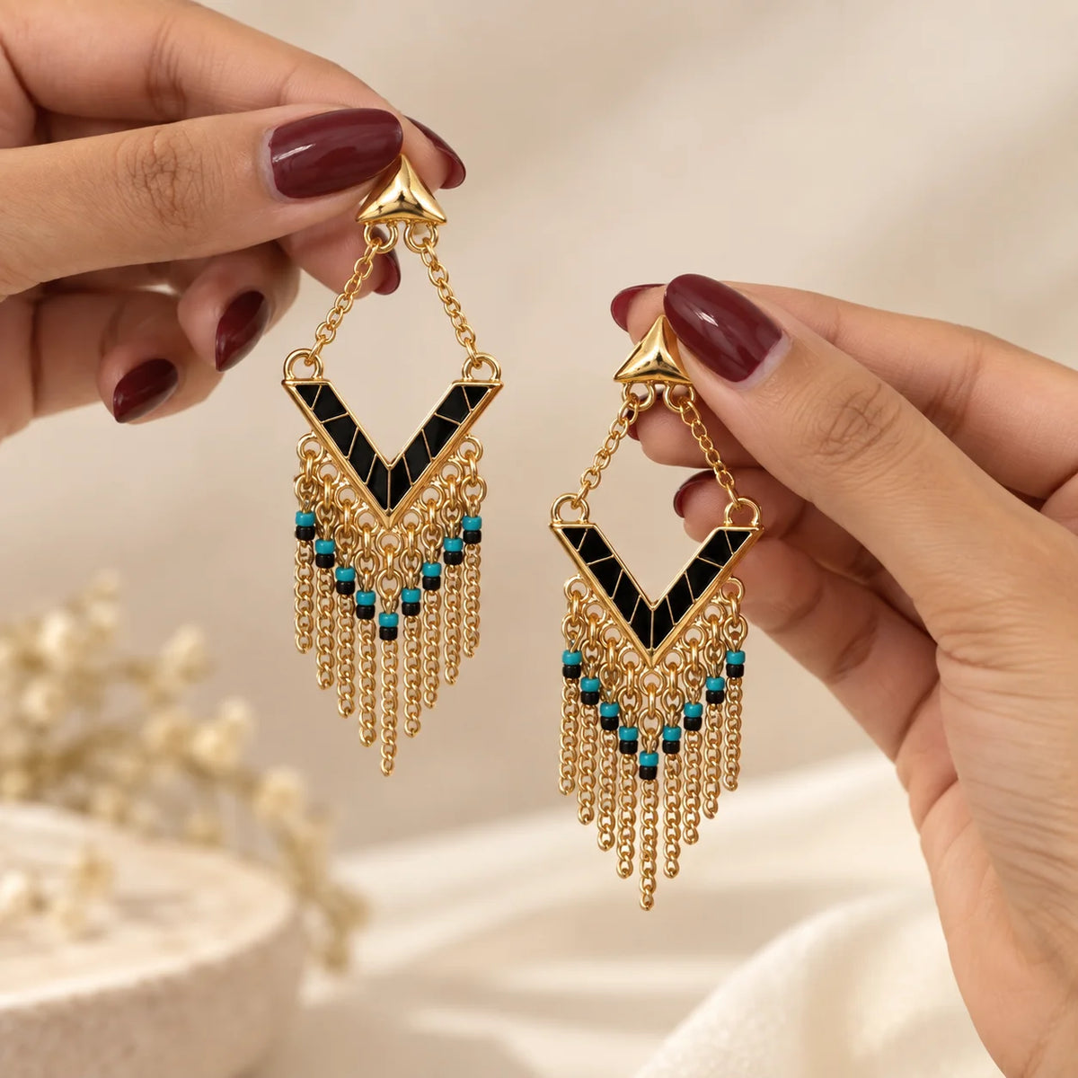 Turquoise Boho Chain Dangle Earrings
