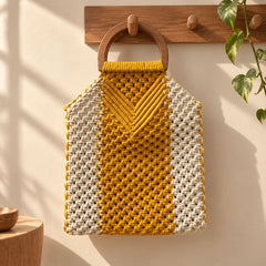 Cream & Mustard Macrame Hand Bag