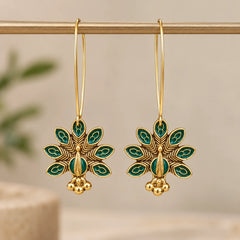Emerald peacock Hoop Earrings