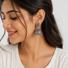 Oxidised Silver Dome Jhumka Earrings